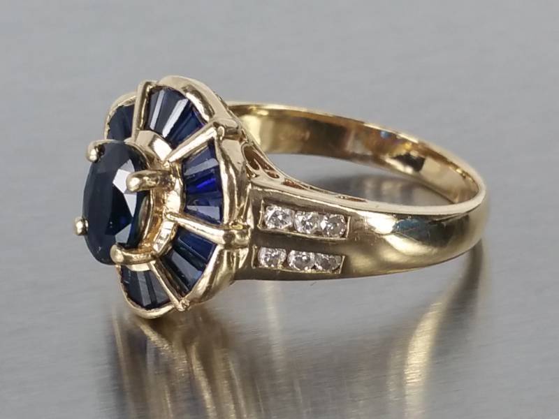 lot 21 image: Natural Deep Blue Sapphire and Diamond Custom Estate Ring in 14k gold