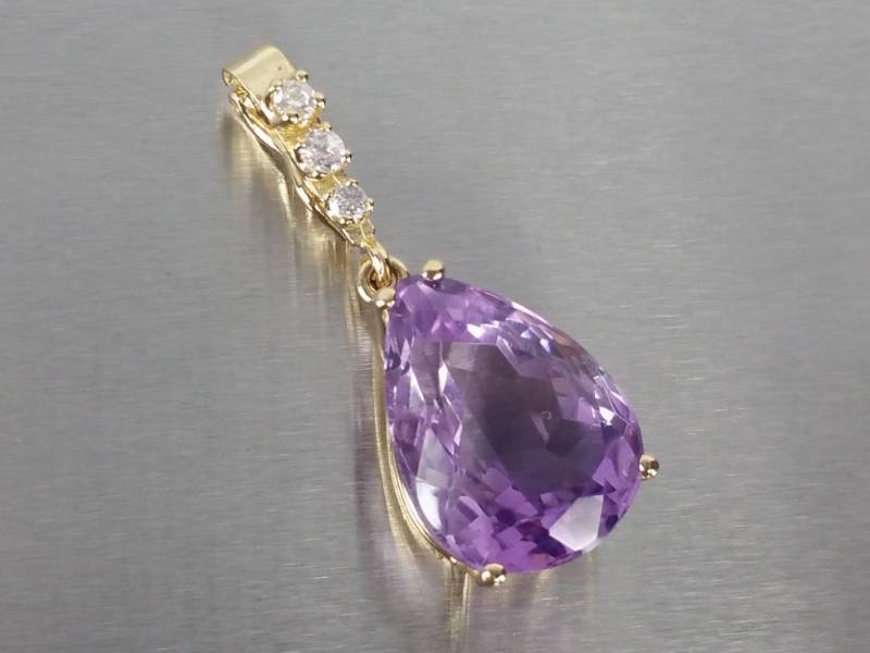 lot 23 image: 12 CT Natural Amethyst and Diamond Estate Pendant in 14k Gold
