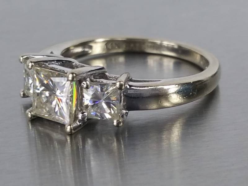 lot 29 image: Past Present Future Princess Cut Moisannite Estate Ring in 14k White Gold