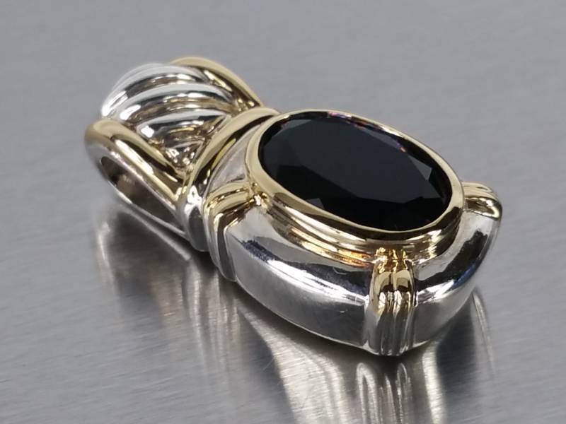 lot 48 image: Designer 18k and Sterling Black Onyx Slide Pendant