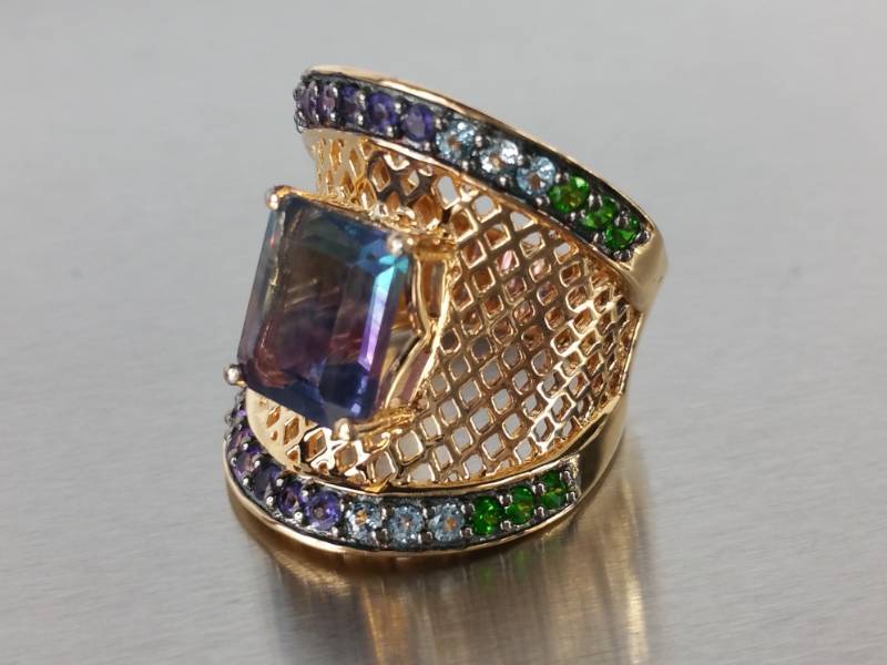 lot 76 image: One-of-a-Kind 6CT Mystic Topaz and Multi-Colored Estate Ring in Sterling Silver