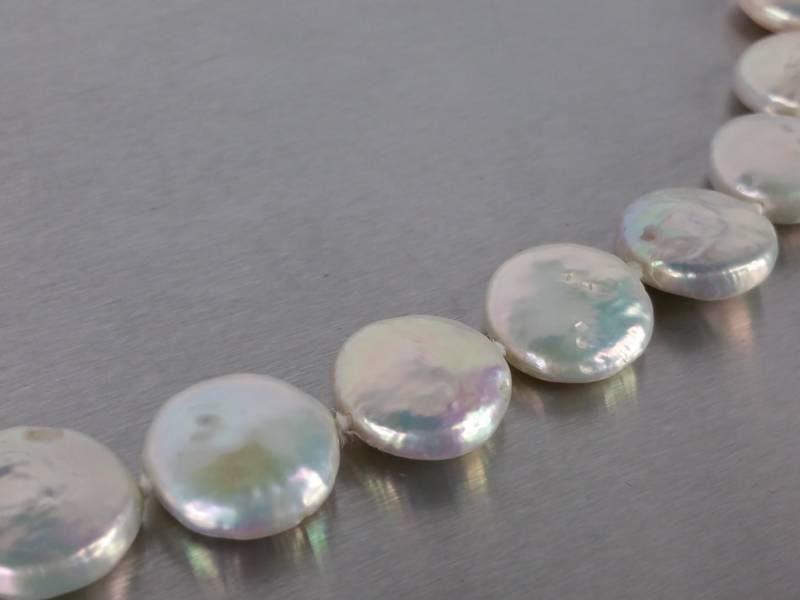 lot 93 image: Natural Coin Pearl Estate Necklace in 14k Gold