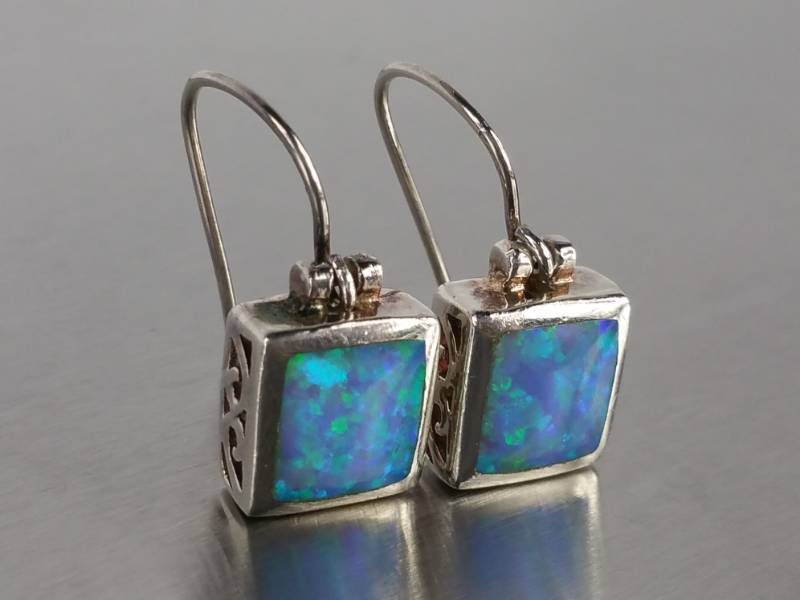 lot 94 image: Beautiful Opal Inlaid Estate Earrings in Sterling Silver
