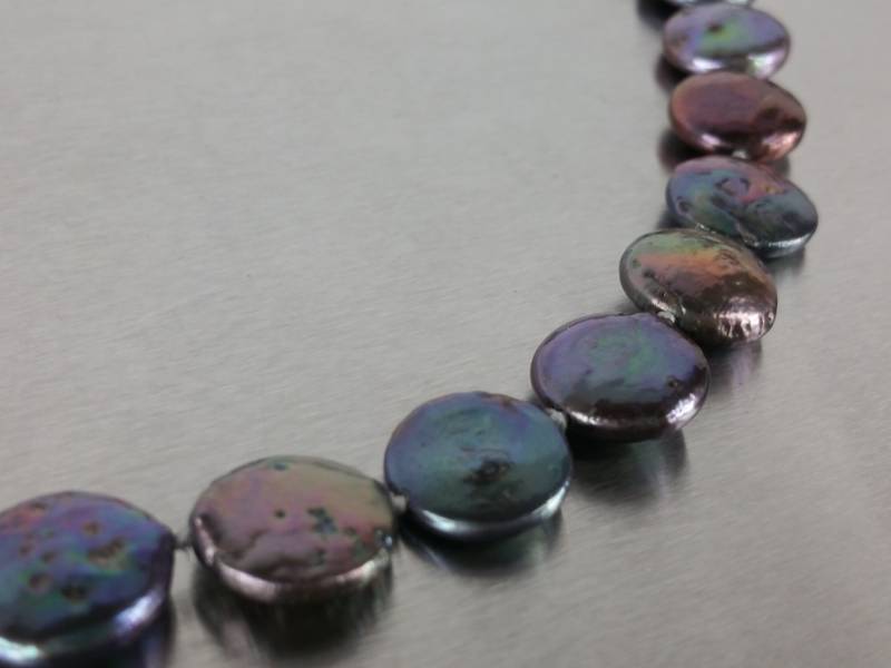 lot 98 image: Tahitian Black Peacock Coin Pearl Estate Necklace