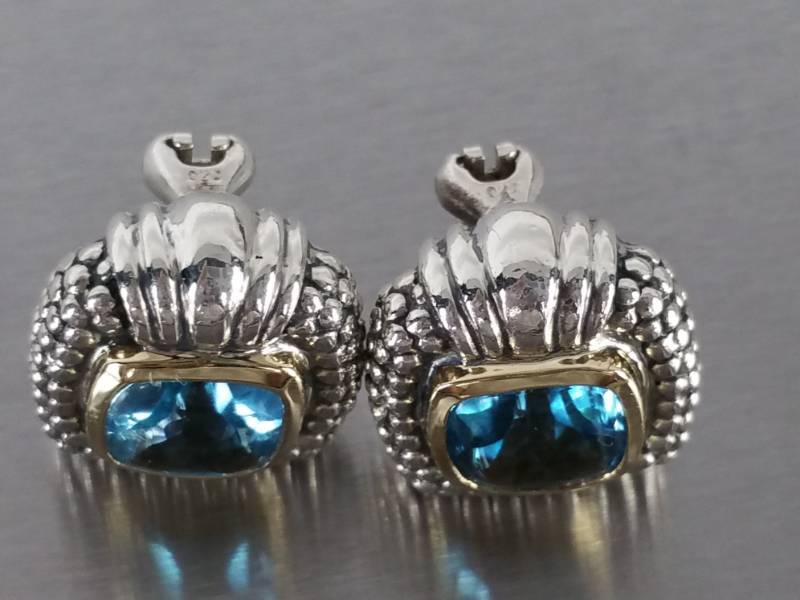 lot 116 image: 4 CT Blue Topaz 14k and Sterling Silver Earrings