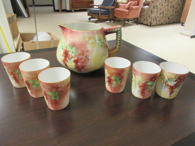 ANTIQUE HAND PAINTED PORCELAIN WITH GOLD ACCENT TRIM
