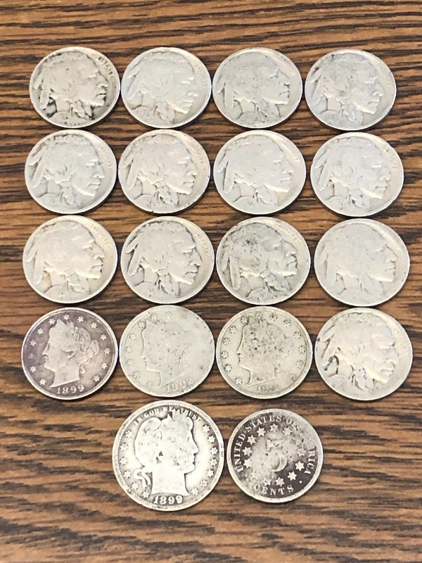 (7) Buffalo Nickels & (1) Silver Quarter