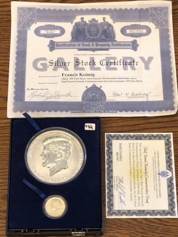 Kennedy Half Pound Commemorative Proof & 1964 Kennedy Silver Half