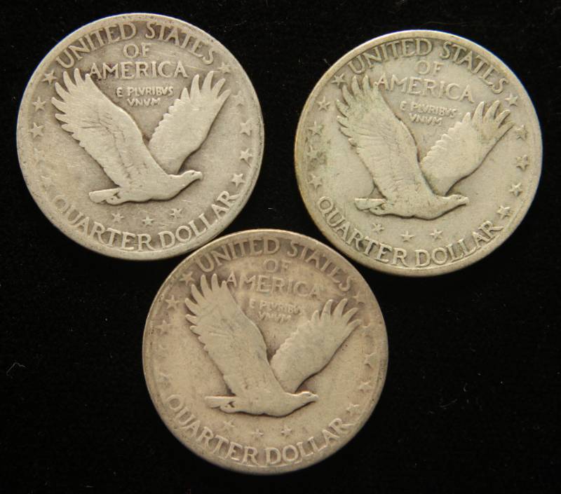 3 STANDING LIBERTY QUARTERS 1927 1928 1929-S G-VG