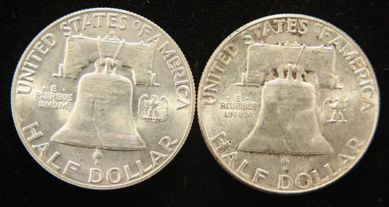 2 BU-UNC FRANKLIN SILVER HALF DOLLARS 1949-D 1955