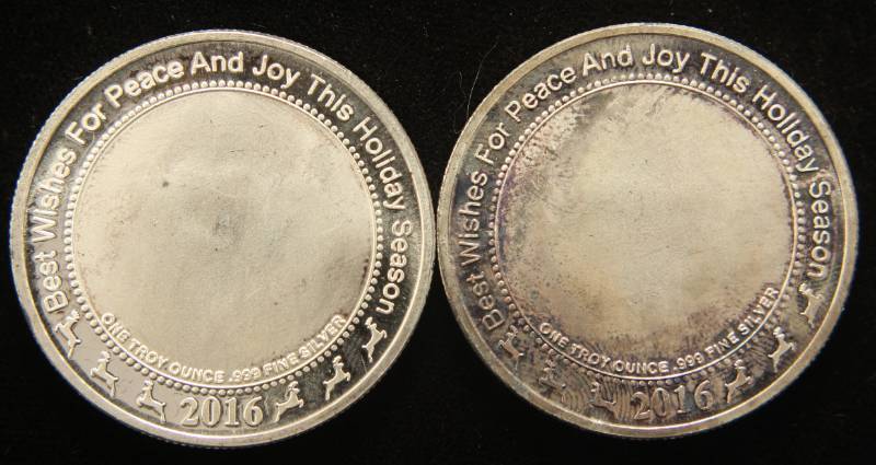 2 TROY OZ. .999 FINE SILVER 2 X 1oz CHRISTMAS ROUNDS