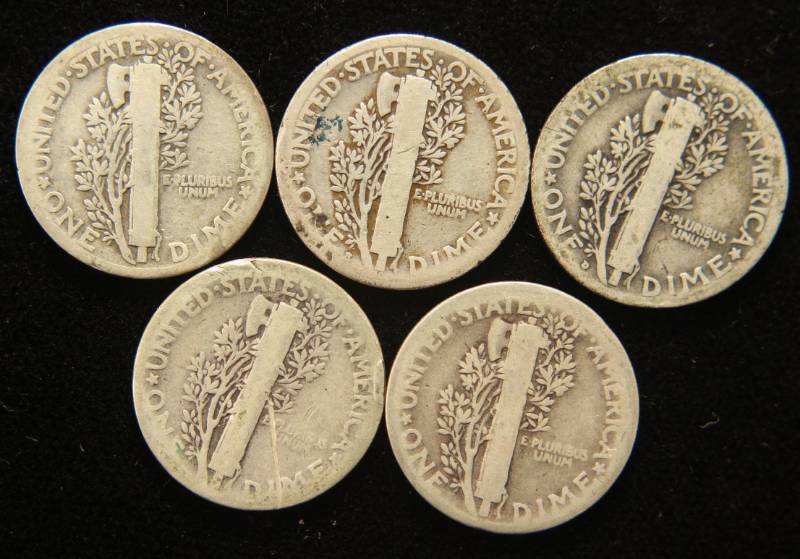 5 MERCURY DIMES 1918 1918-S 1919-D 1926 1927