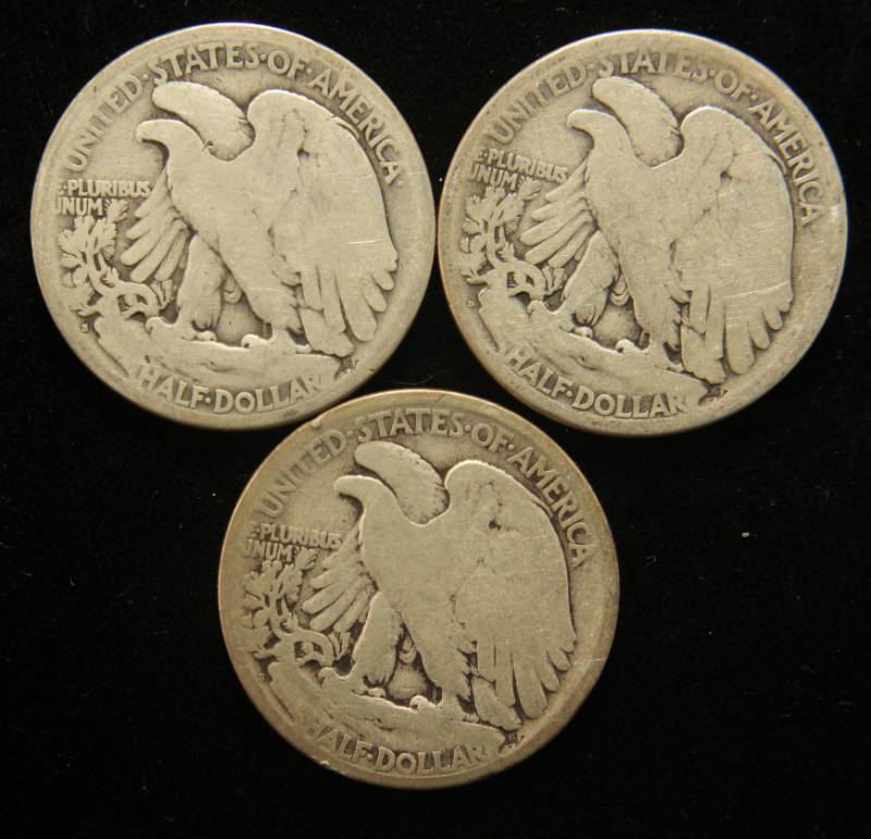 3 WALKING LIBERTY HALF DOLLARS 1918-D 1918-S 1923-S