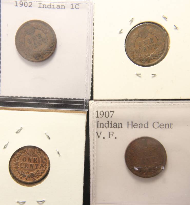 4 INDIAN HEAD CENTS 1902 1904 1905 1907
