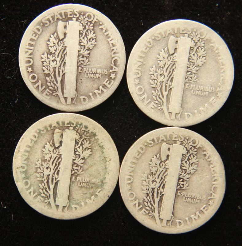 4 EARLY DATE MERCURY DIMES 1916 1917 1918 1919