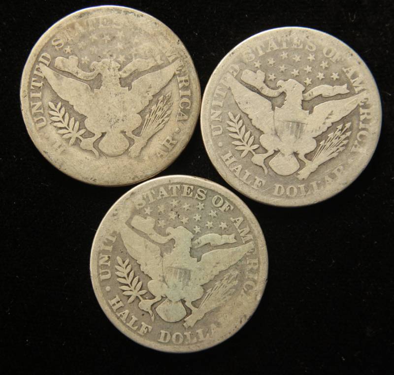 3 BARBER HALF DOLLARS 1895 1897 1898