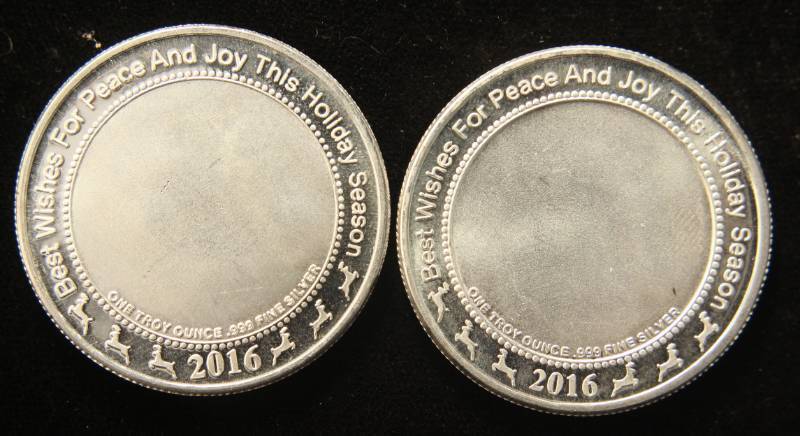 2 TROY OZ. .999 FINE SILVER 2 X 1oz CHRISTMAS ROUNDS