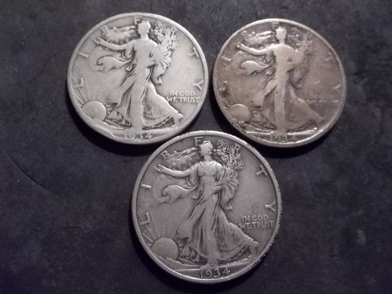 1934, 1934 D, 1934 S Walker Half Dollars