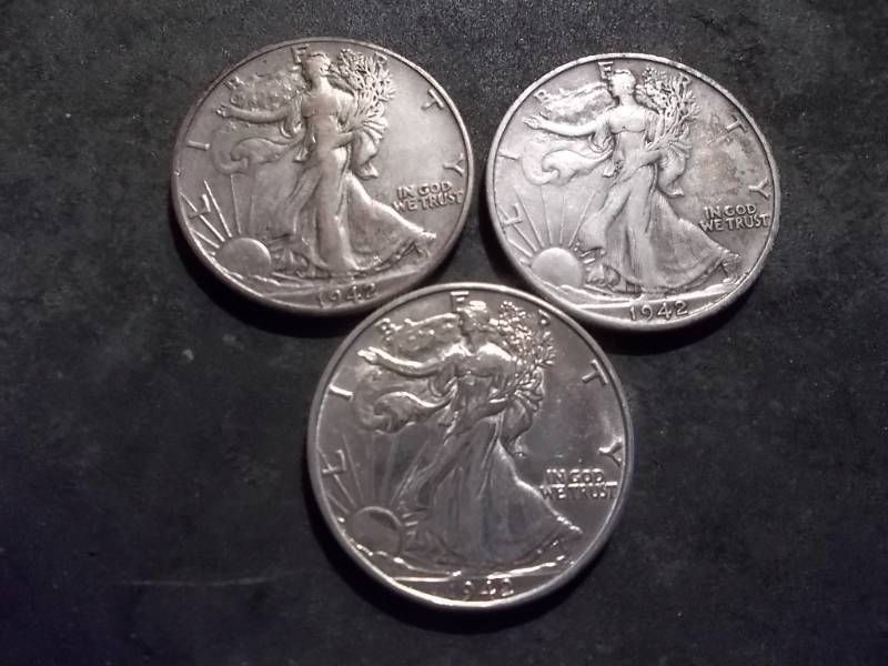 1942 P, D, S Walker Half Dollars