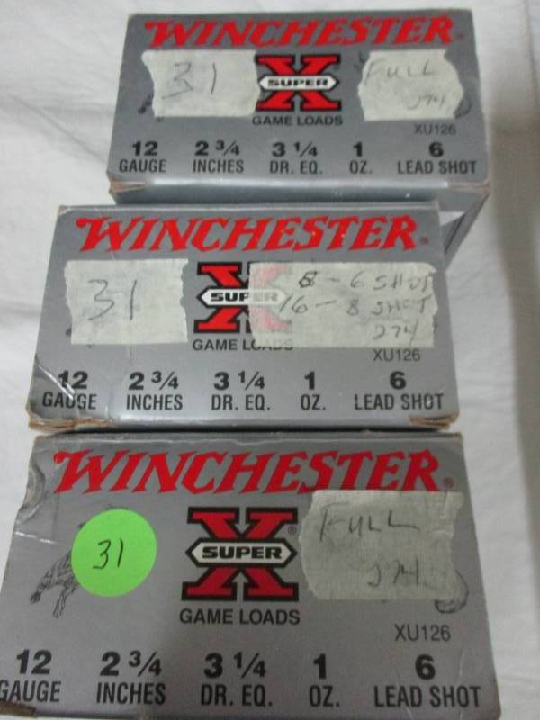 lot 31 image: 2 full boxes 12 ga lead 6 shot , 24 roundsof 6-8 shot