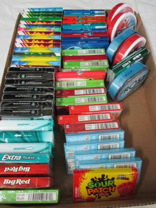 lot 136 image: 60 assorted packs of gum and mints
