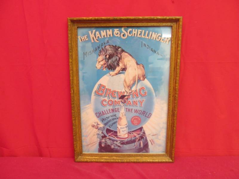 lot 217 image: vintage framed Kamms Schellinger brewing advertisement