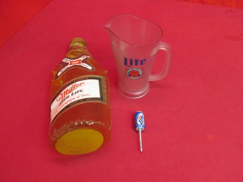 lot 241 image: miller blowup bottle, miller lite pitcher