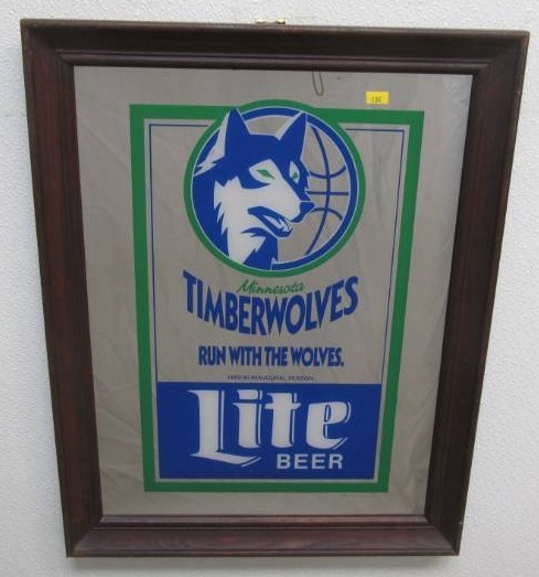 lot 136 image: 1989 Timberwolves Inaugural season Miller Lite Mirror