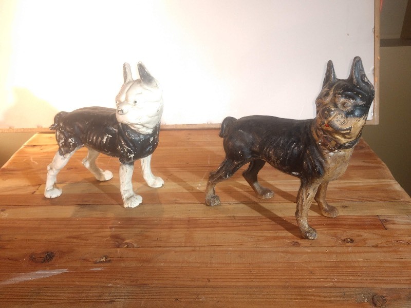 lot 3 image: Two Antique Cast Iron Boston Terrier Door Stops