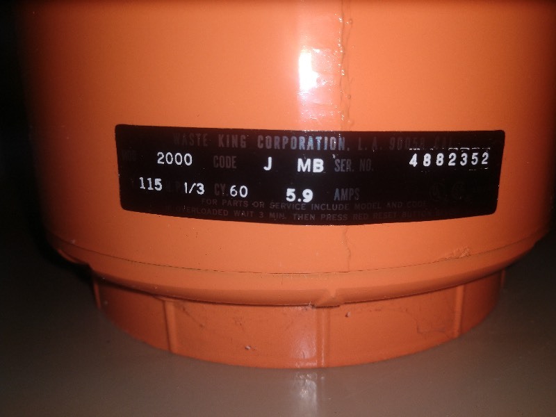 lot 110 image: WASTE KING UNIVERSAL 2000 Sink Garbage Disposer (Orange)