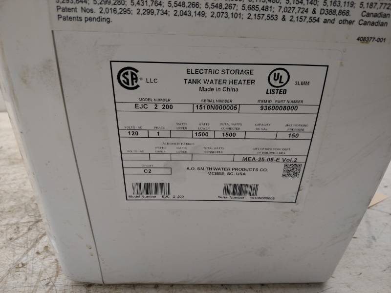 A O Smith Model EJC2 200 Electric S... | Industrial Surplus | K-BID