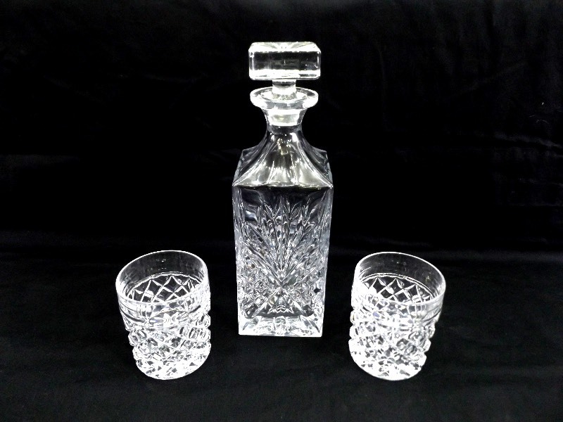 lot 30 image: Crystal Decanter and 2 Rocks Glasses