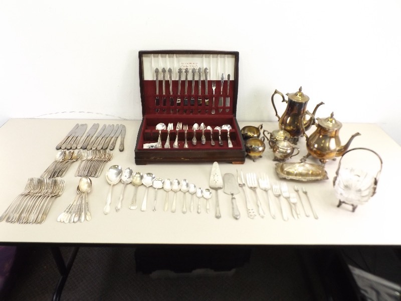 lot 33 image: Large Lot of Antique etc. Silver Plate Silverware etc. Sets