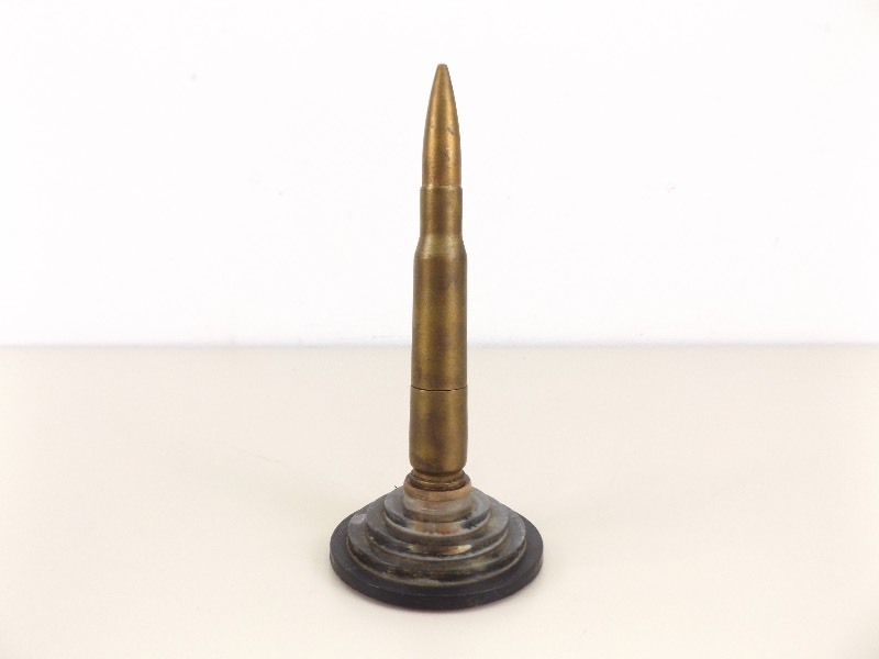 lot 4 image: Vintage Trench Art Brass Shell Table Lighter