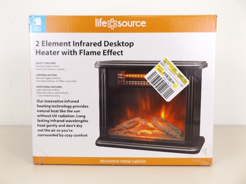 lot 57 image: New in Box Life Source 2 Element Desktop Heater with Flame Effect