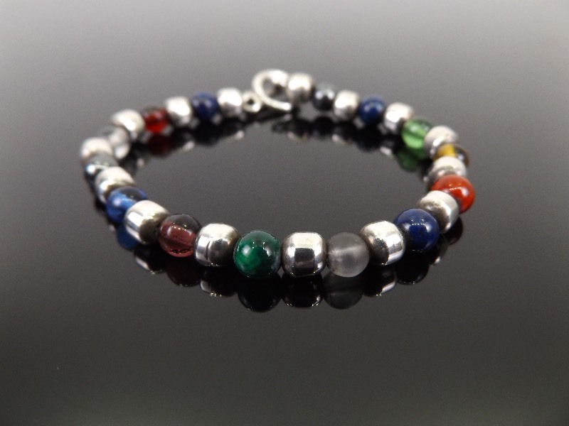 lot 72 image: .925 Sterling Silver Multi Colored Beaded Bracelet