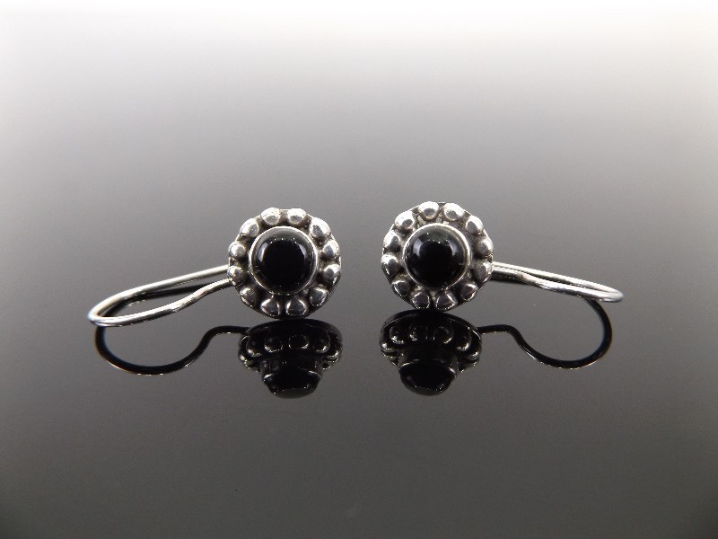 lot 96 image: .925 Sterling Silver Black Onyx Cabochon Earrings