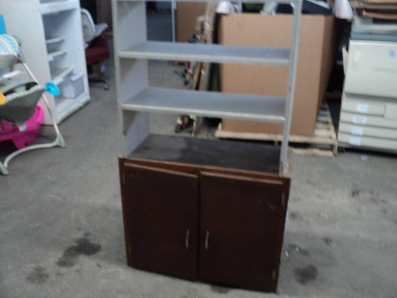 lot 7 image: Wood 2 Drawer Cabinet and 3 Shelf P...