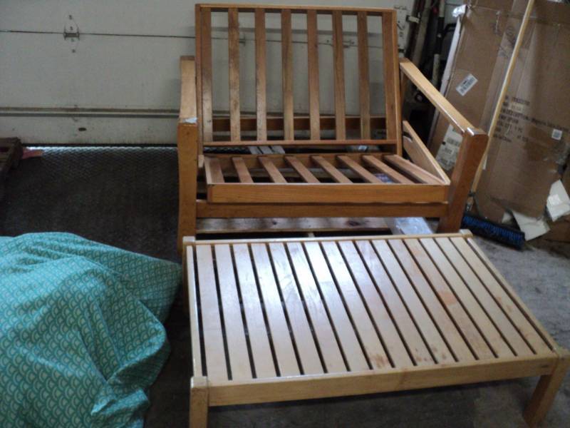 lot 158 image: Wood Futon Love Seat with Table and...