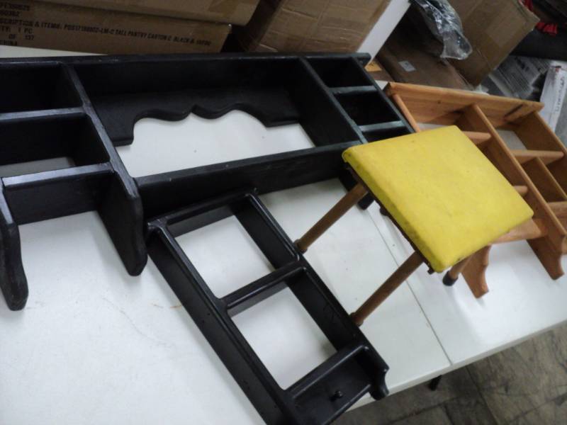 lot 190 image: 3 Wood Shelves and a Stool...