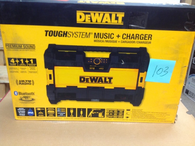 lot 103 image: DEWALT ToughSystem 14-12 in. Portable and Stackable RadioDigital Music Player with Bluetooth tool ONLY no battery and power cord in working conditions