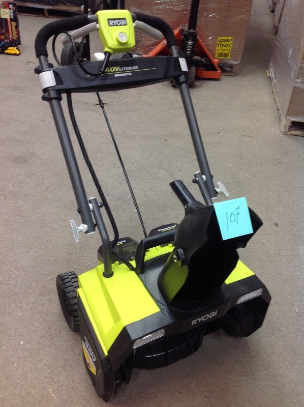 lot 107 image: RYOBI 20 in. 40-Volt Brushless Cordless Electric Snow Blower tool only in working conditions