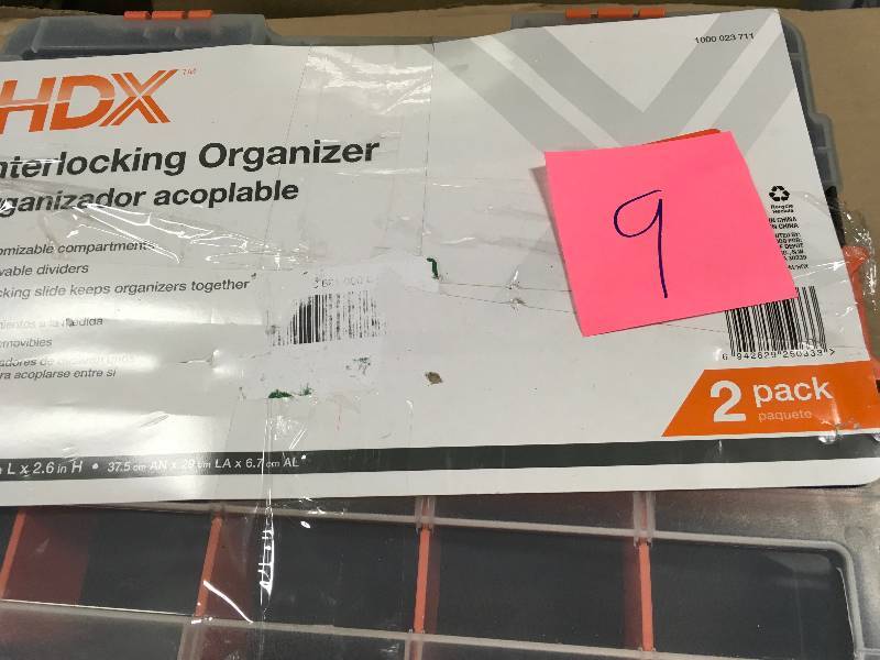 lot 9 image: HDX 15-Compartment Interlocking Small Parts Organizer in Black (2-Pack) in like new condition