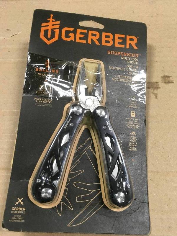 lot 24 image: Gerber Suspension Multi-Tool & Sheath - Black 12-Tool in like new condition