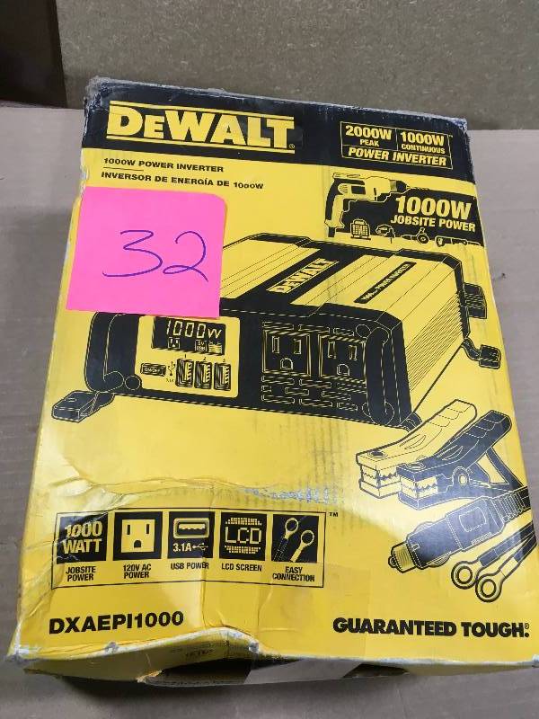 lot 32 image: DEWALT 1000-Watt Power Inverter in like new condition