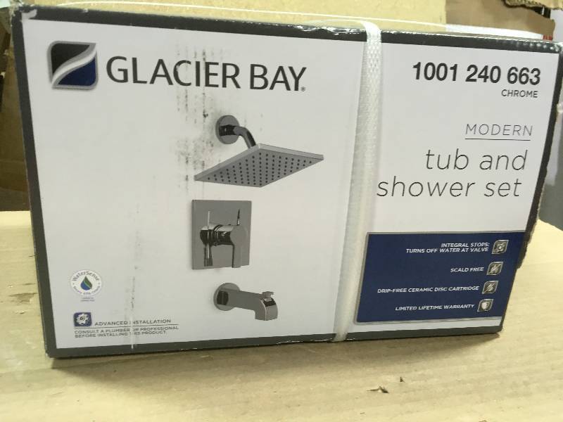 lot 43 image: Glacier Bay Modern Single-Handle 1-Spray Tub and Shower Faucet in Chrome in like new condition