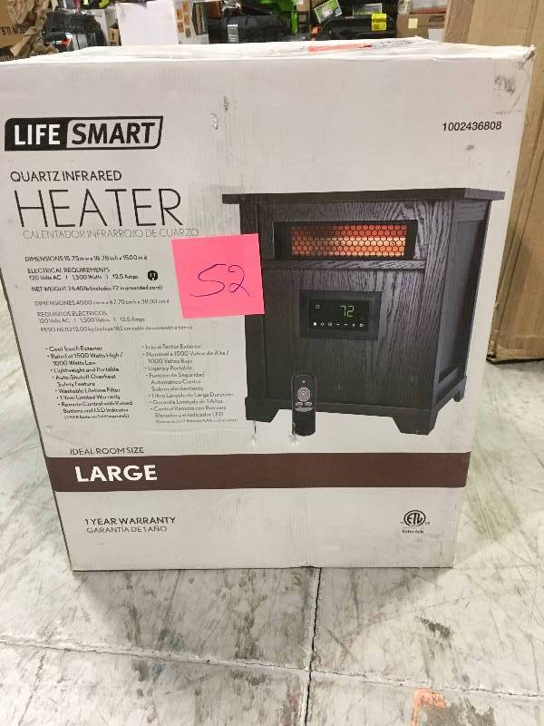 lot 52 image: 1,500-Watt Electric Infrared Space Heater MISSING REMOTE CONTROl in like new condition