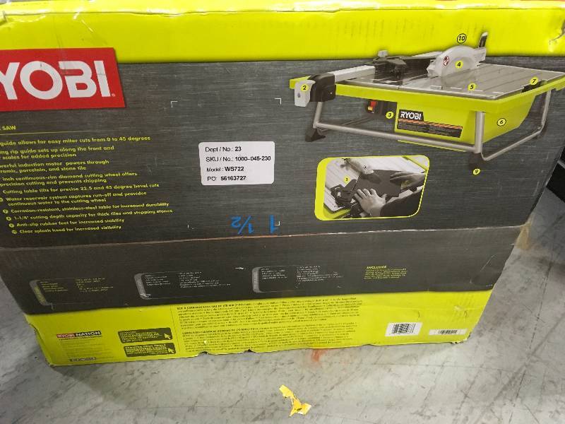 lot 70 image: RYOBI 7 in. 4.8 Amp Tabletop Tile Saw USED MISSING BLADE GUARD