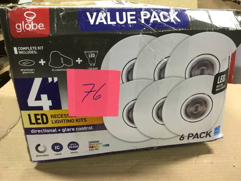 lot 76 image: Globe Electric LED Glare Control  Directional 4 in. White Recessed Kit (6-Pack) not used