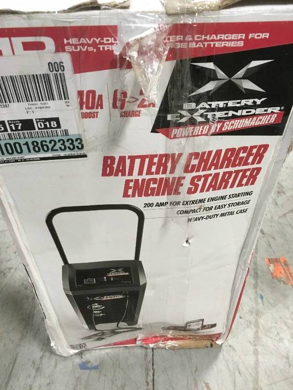lot 79 image: Schumacher Battery Extender 12-Volt, 200 Amp Engine Start, 40 Amp Charger, 2 Amp Maintainer USED in good condition